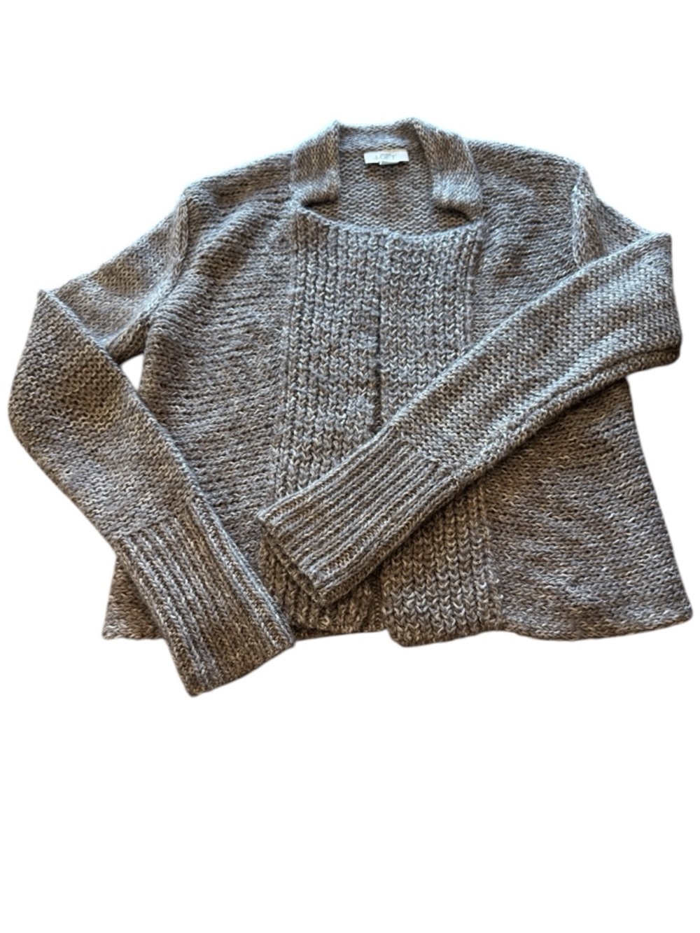LOFT Heather Gray Textured Front Knit Cardigan M